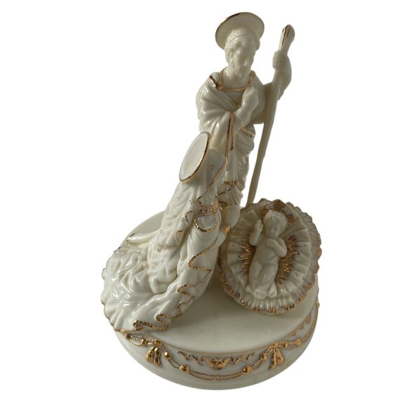 San Francisco Music Box Co Ceramic Nativity Scene Gold Silent Night Christmas - Picture 4 of 11